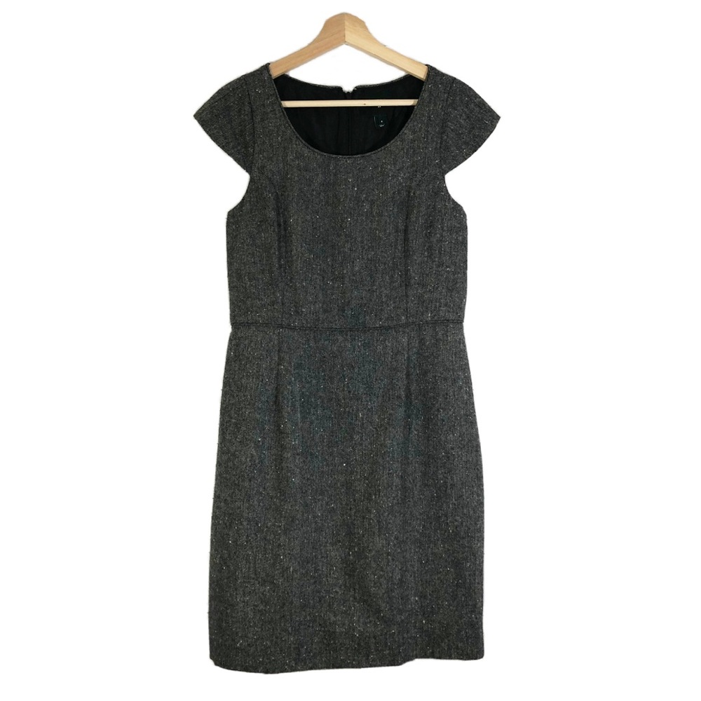 J Crew Tweed Suiting Dress Cap Sleeves Gray Sz 8